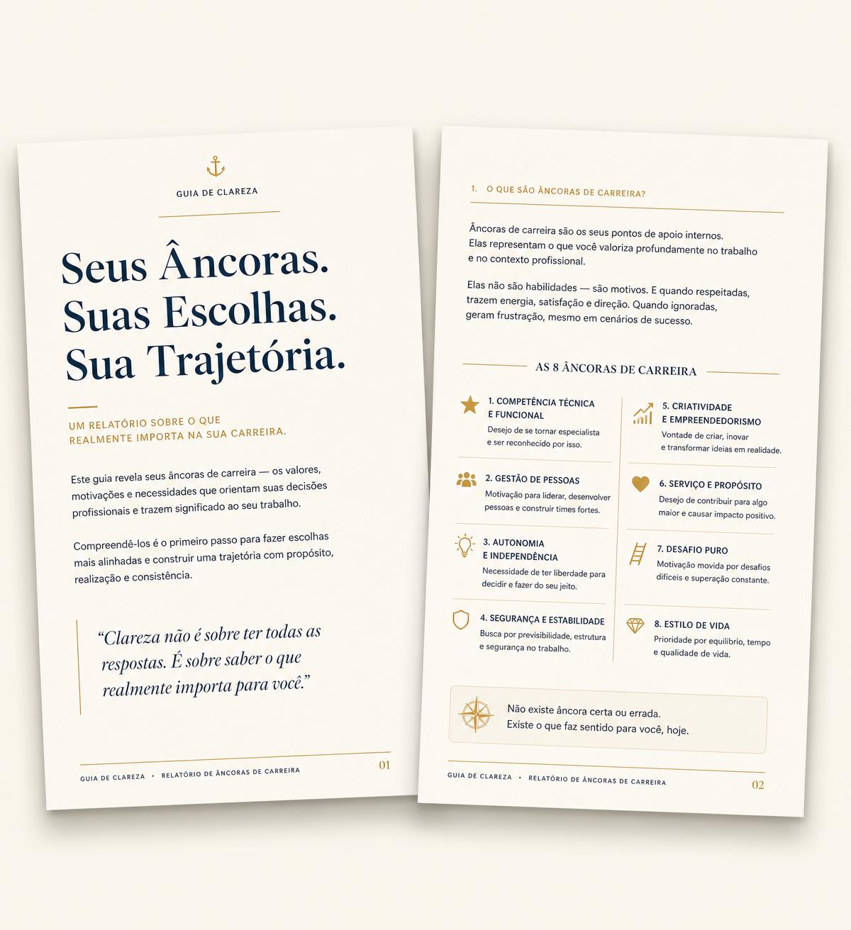 Mockup do Guia de Clareza explicando as 3 âncoras predominantes